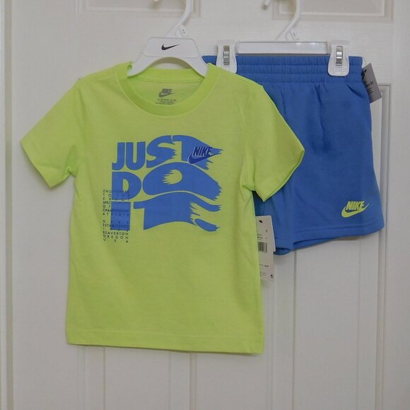 NWT 2pc Nike Green Blue Just Do It Logo Shirt & Shorts Set sz 2t - Picture 1 of 1
